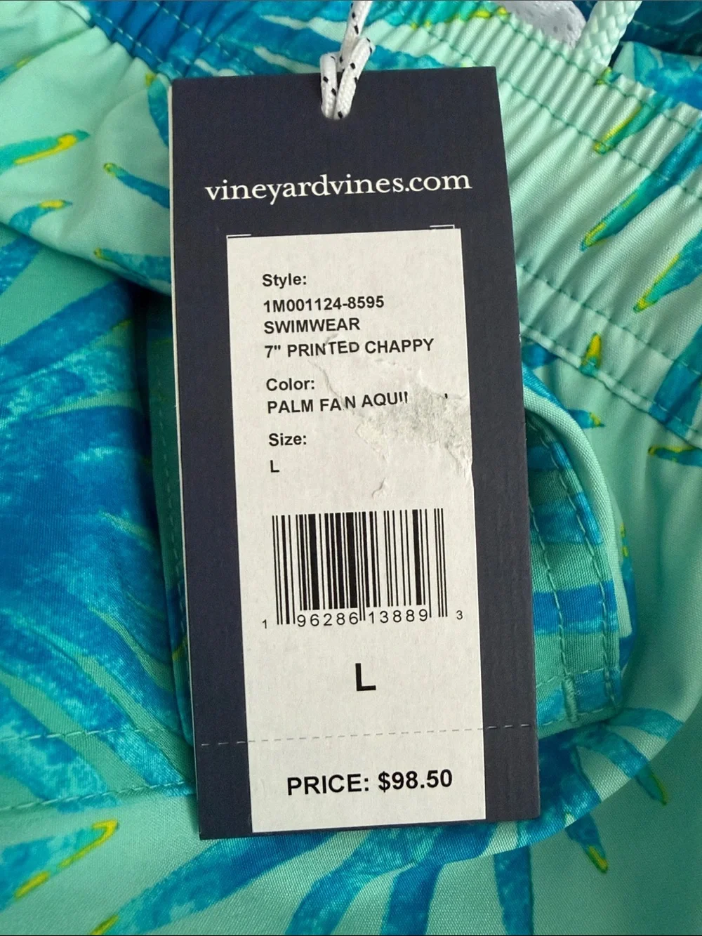Vineyard Vines Aqua Teal Swim Trunks with Blue Palm Print